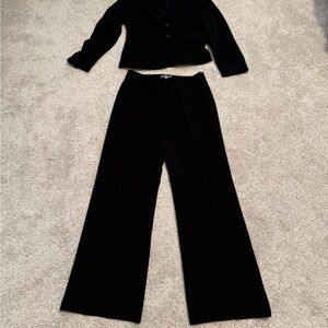 Ann Taylor Elegant The Pleated Wide Leg Pant Suit Black Linen Twill Size 4.